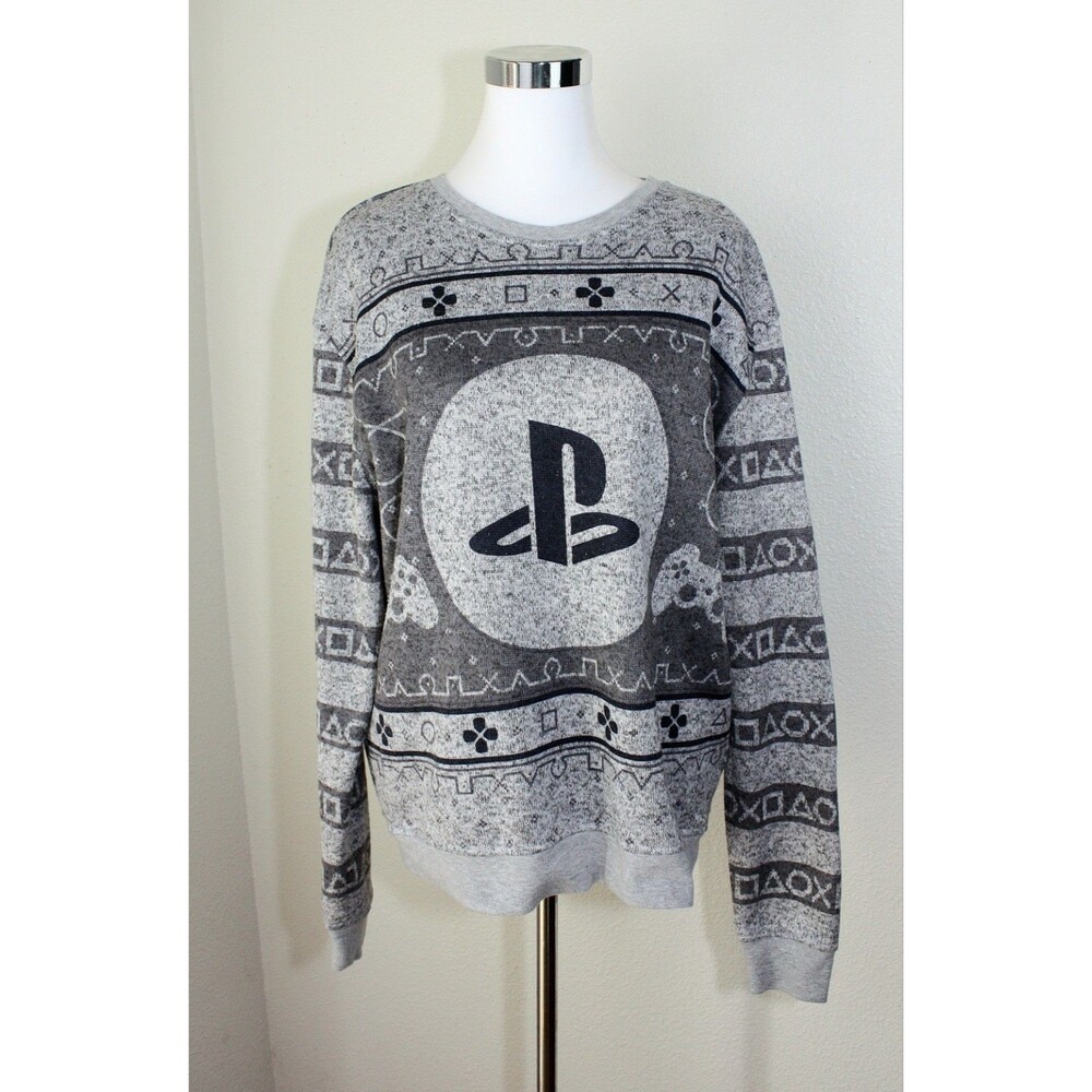 Sony PLAYSTATION Cyber Y2K Pullover Sweatshirt Sz. L Gray Gaming Controller #04